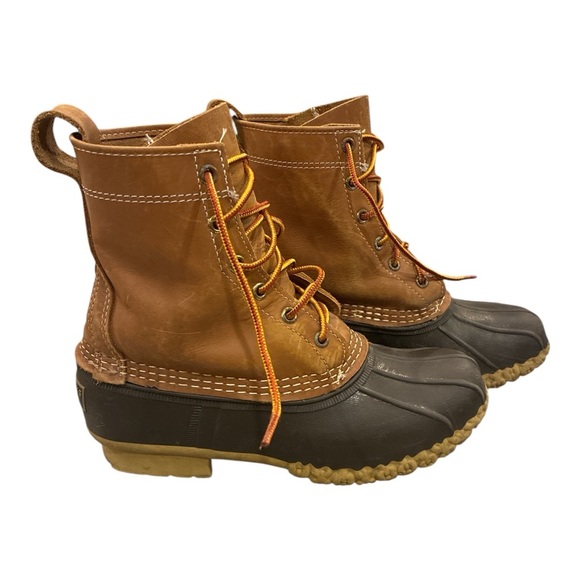 Women's Bean Duck Leather Boots, 8" - Waterproof Brown Tan size 6 - Picture 4 of 8